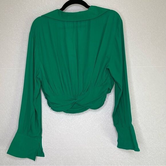 Zara Knotted Long Sleeve Crop Top Green M - Picture 4 of 6